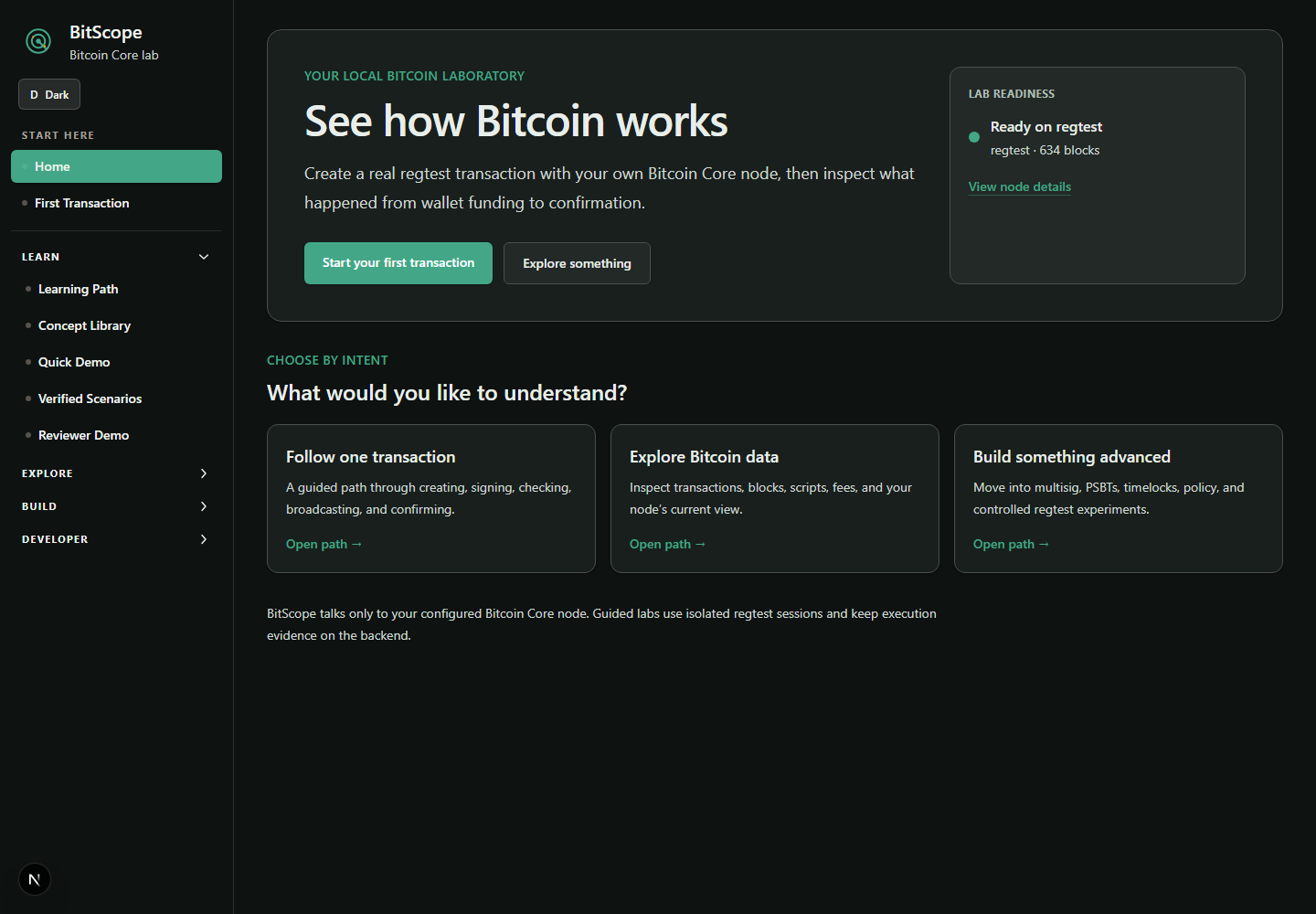 BitScope learner Home screen